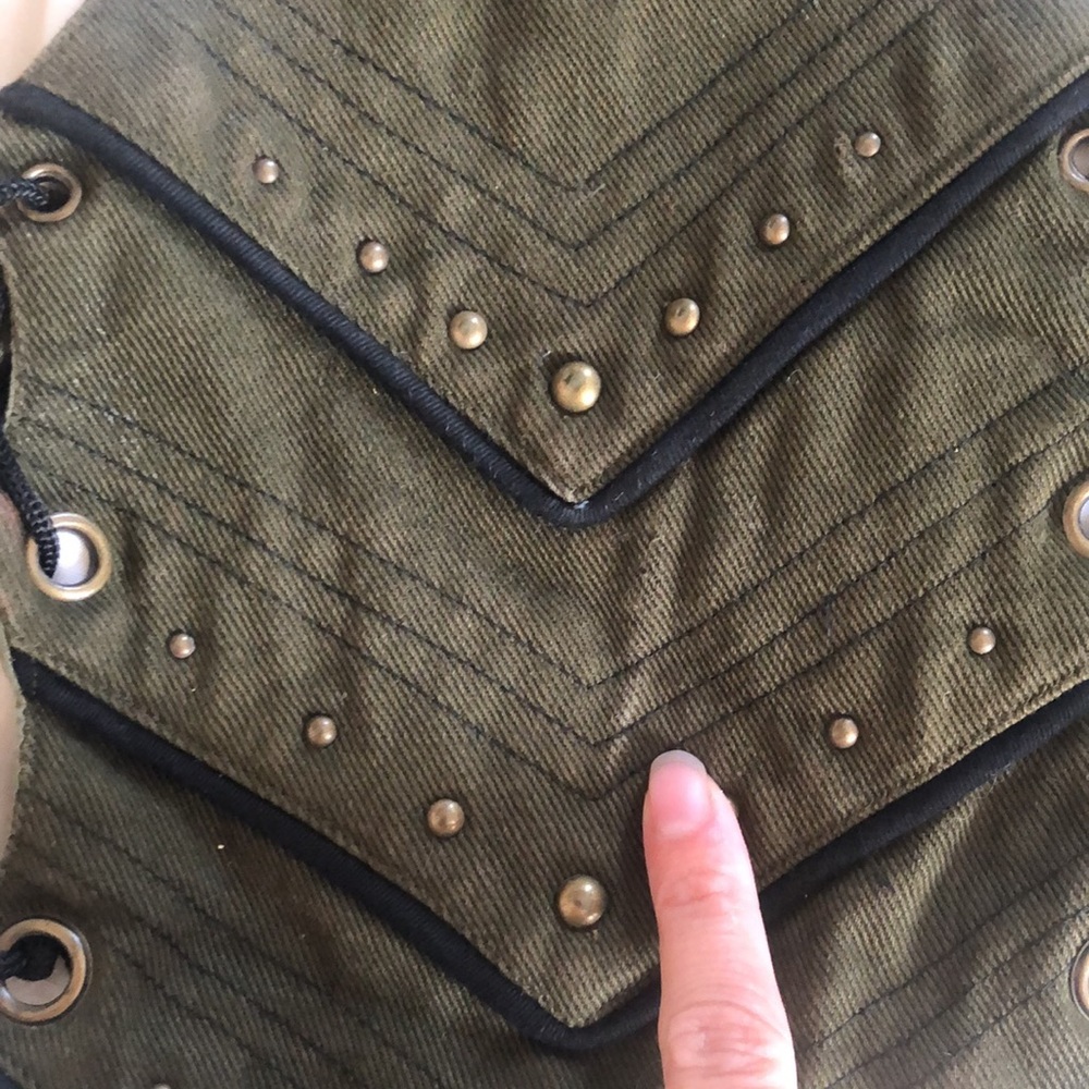 Creatura Festival Vest - high collar green studded short vest - Picture 14 of 15
